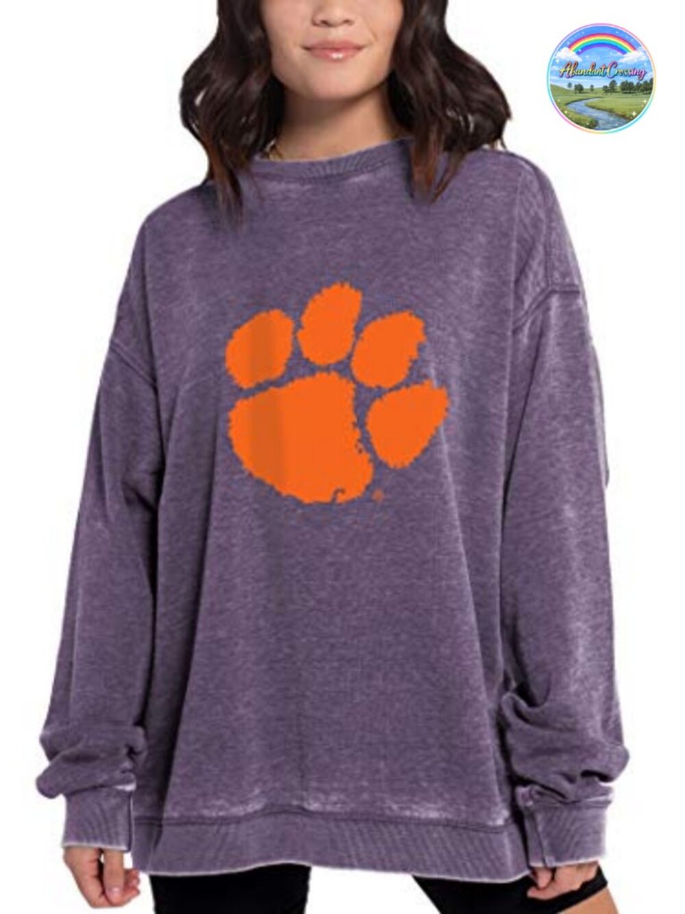 NCAA Women's Clemson Tigers Oversized Burnout Fleece Crewneck Pullover